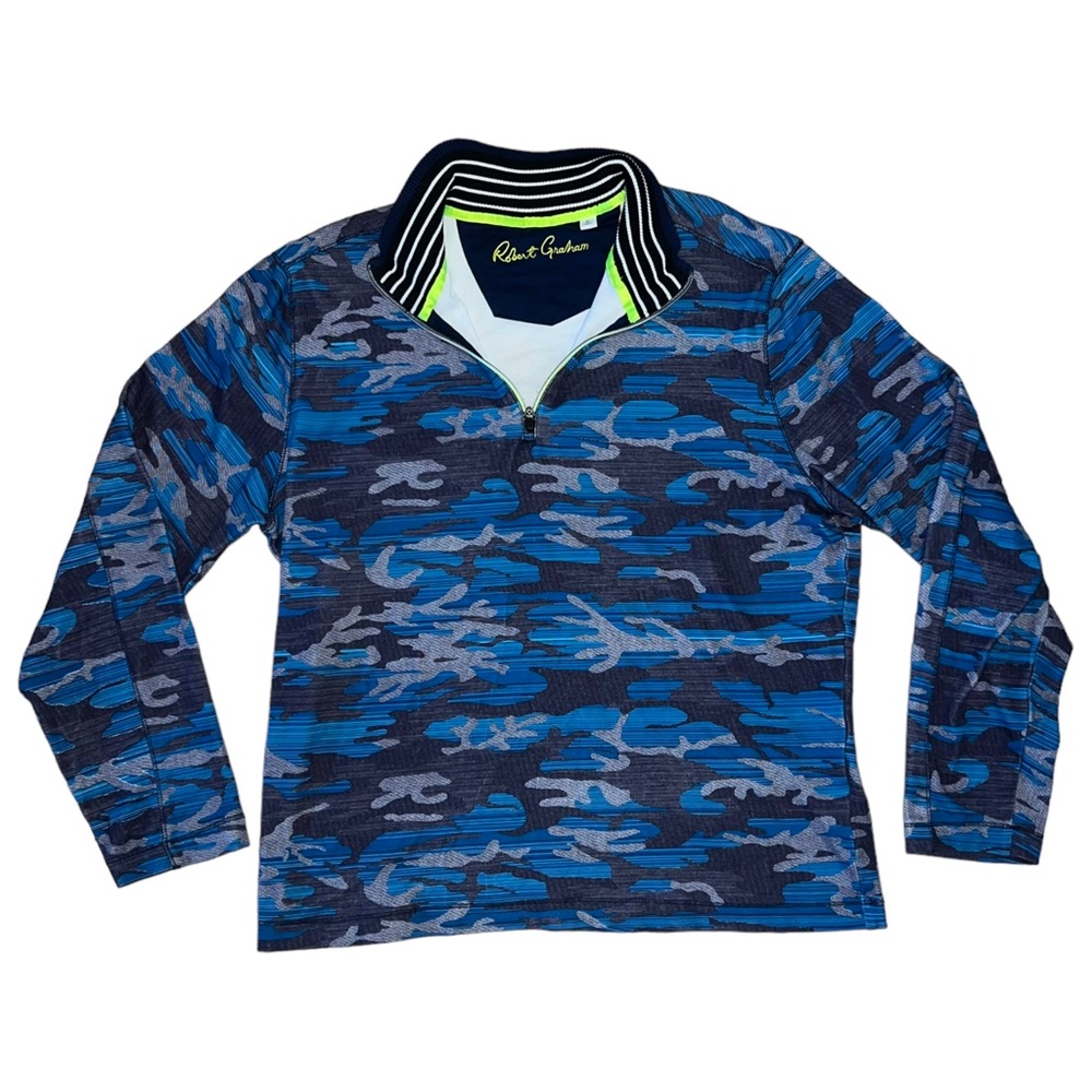 Robert Graham Men's Street Circuit Camo 1/4 Zip Knit Pullover Size Large Classic